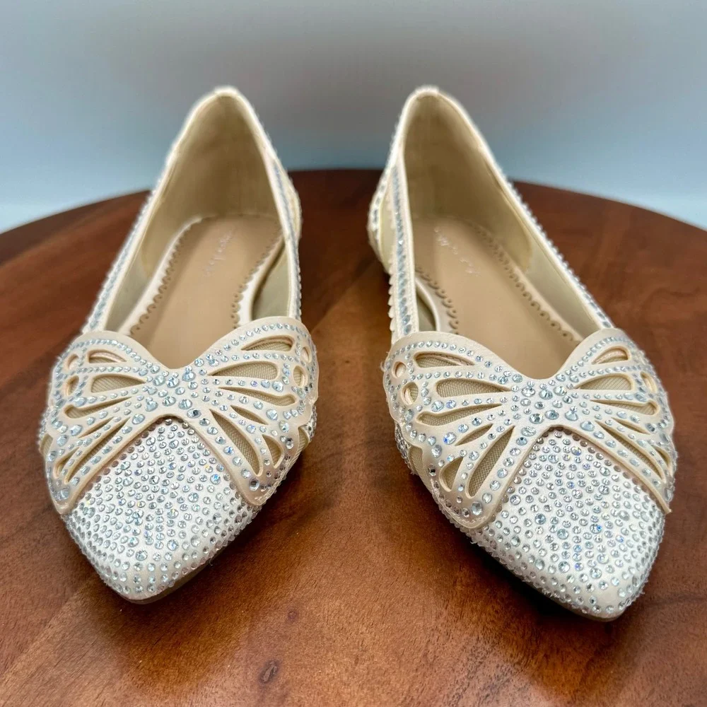 Copper Key Ritzie Satin Mesh Rhinestone Butterfly‎ Flats Bridal Fairy Glam W 8.5